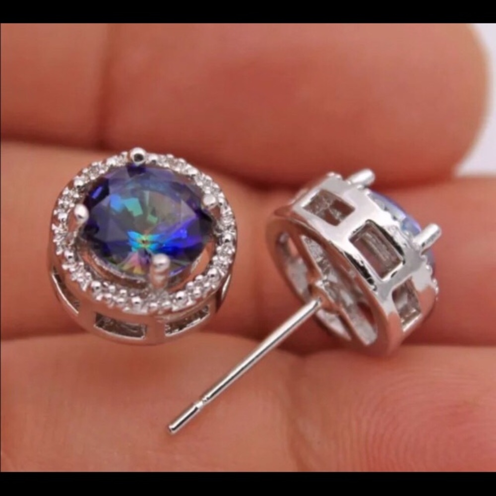 White Gold Filled Topaz Rainbow Earrings - Picture 3 of 3